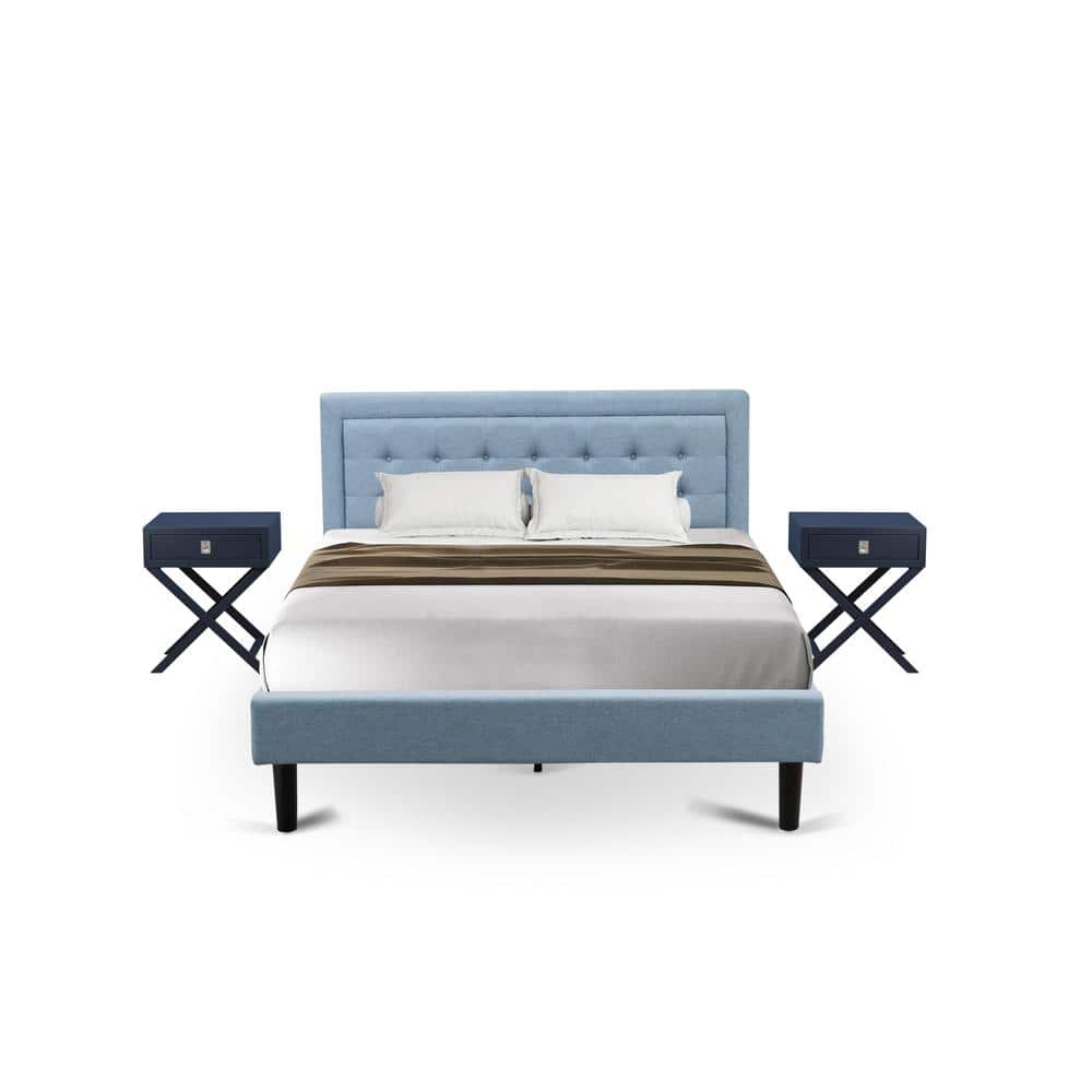 East West Furniture - 3-Piece Fannin Wooden Set for Bedroom with 1 Platform Bed Frame and 2 Modern Nightstands - Reliable - Multi-Color price history on PriceWatchPro