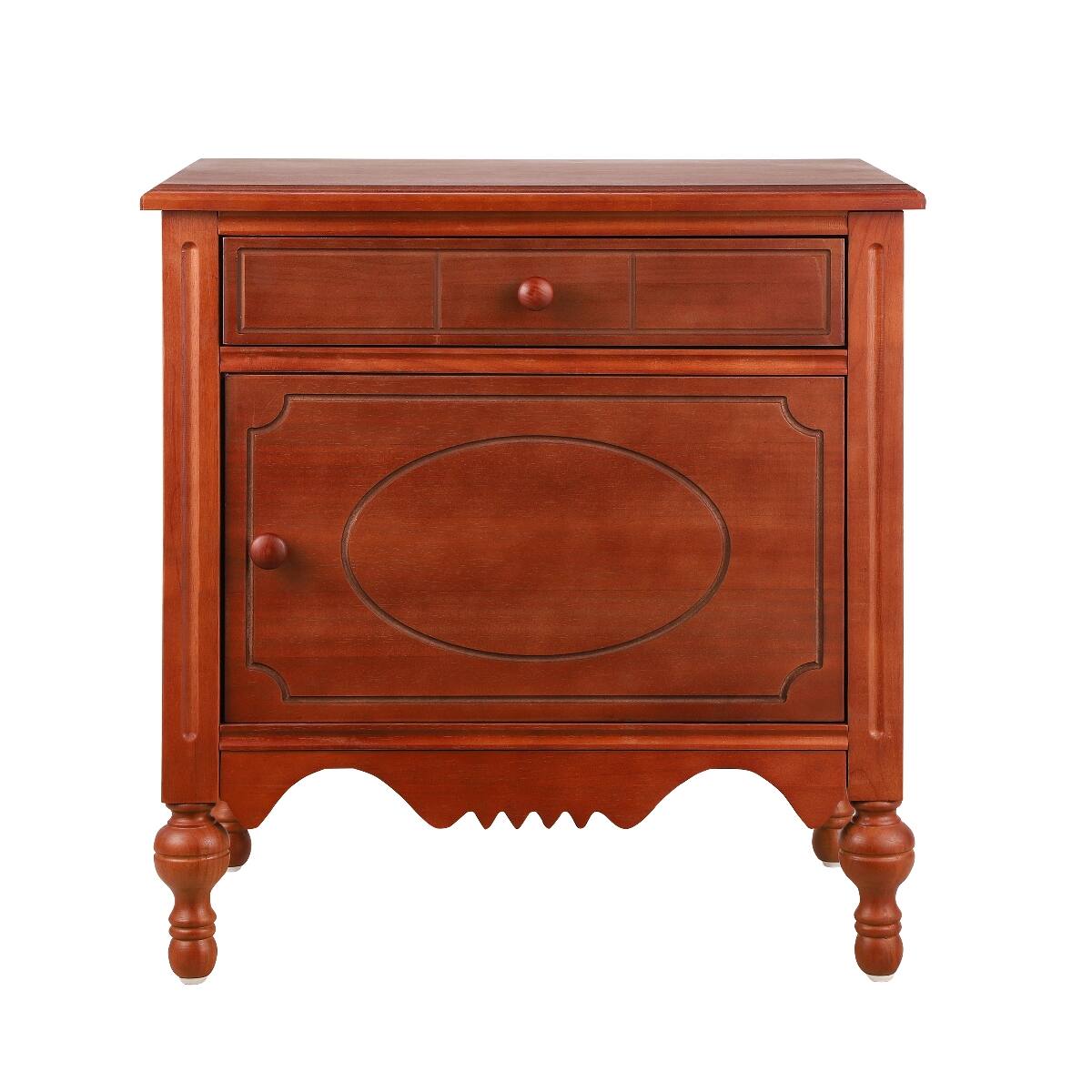 Alt View 4. Loheer - Loheer Vintage Carved Nightstand with Drawer and Cabinet, Dark Brown - Dark Brown.
