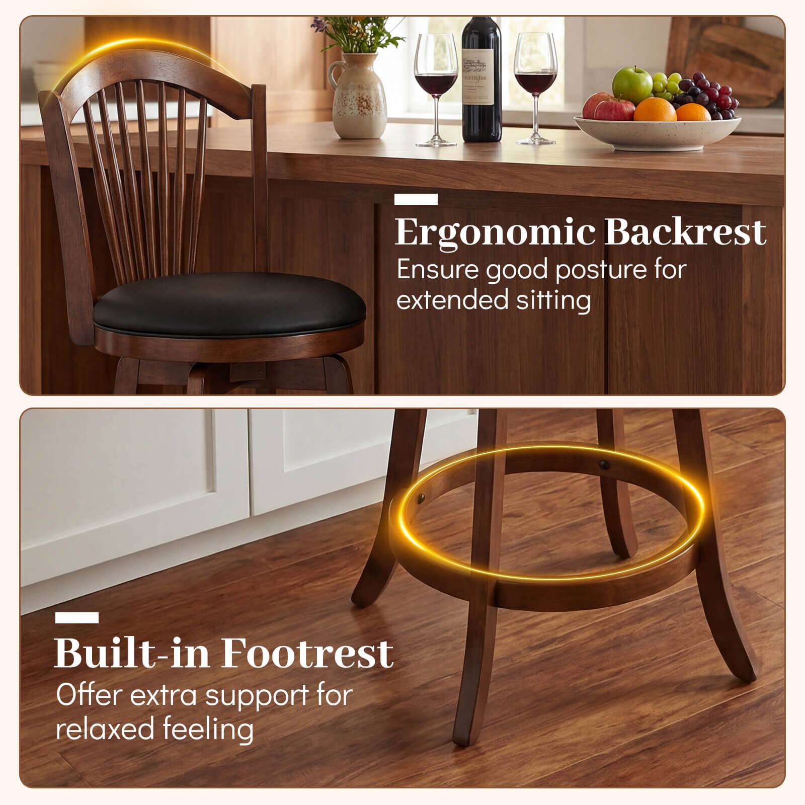 Ergonomic Backrest  
Ensure good posture for extended sitting  

Built-in Footrest  
Offer extra support for relaxed feeling