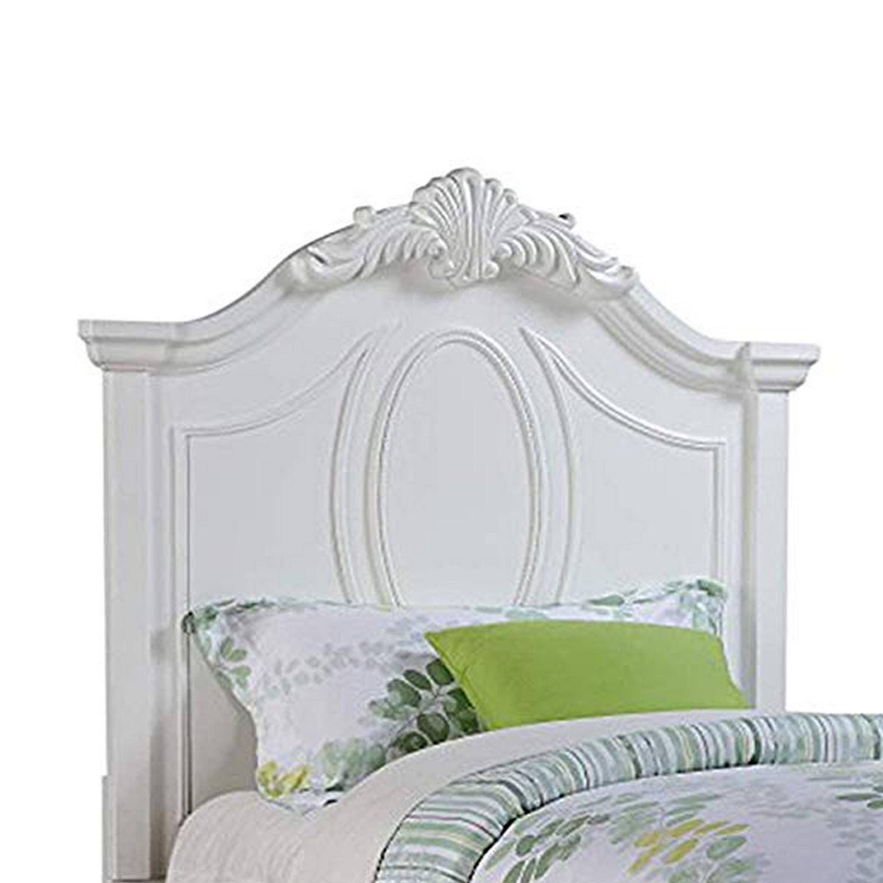 Alt View 1. Manhattan Lane - Traditional Style Wooden Full Size Bed with Crown Carved Headboard, White - White.