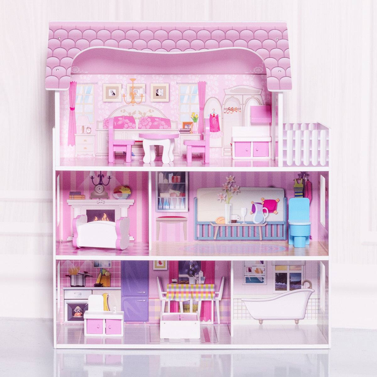 Alt View 4. Costway - Costway 28'' Pink Dollhouse w/ Furniture and Play Accessories  for Girls - Pink.