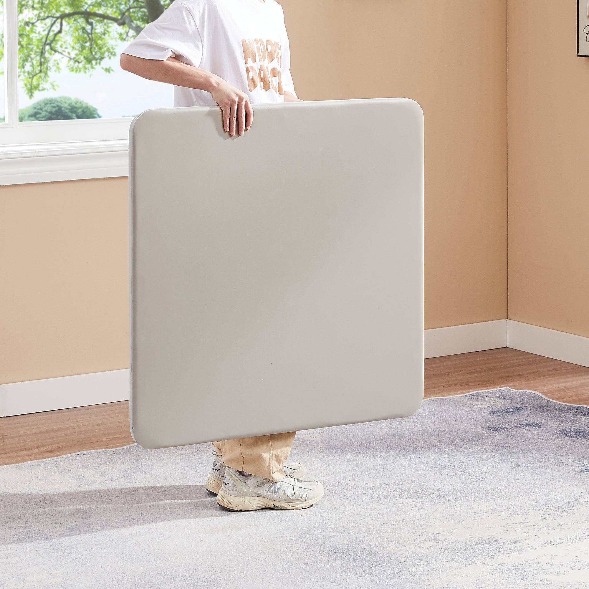 Alt View 1. Vecelo - Folding Card Table - 140 lbs, Camping Table, Suitable for Poker, Games and Indoor and Outdoor, Portable Design - Beige.