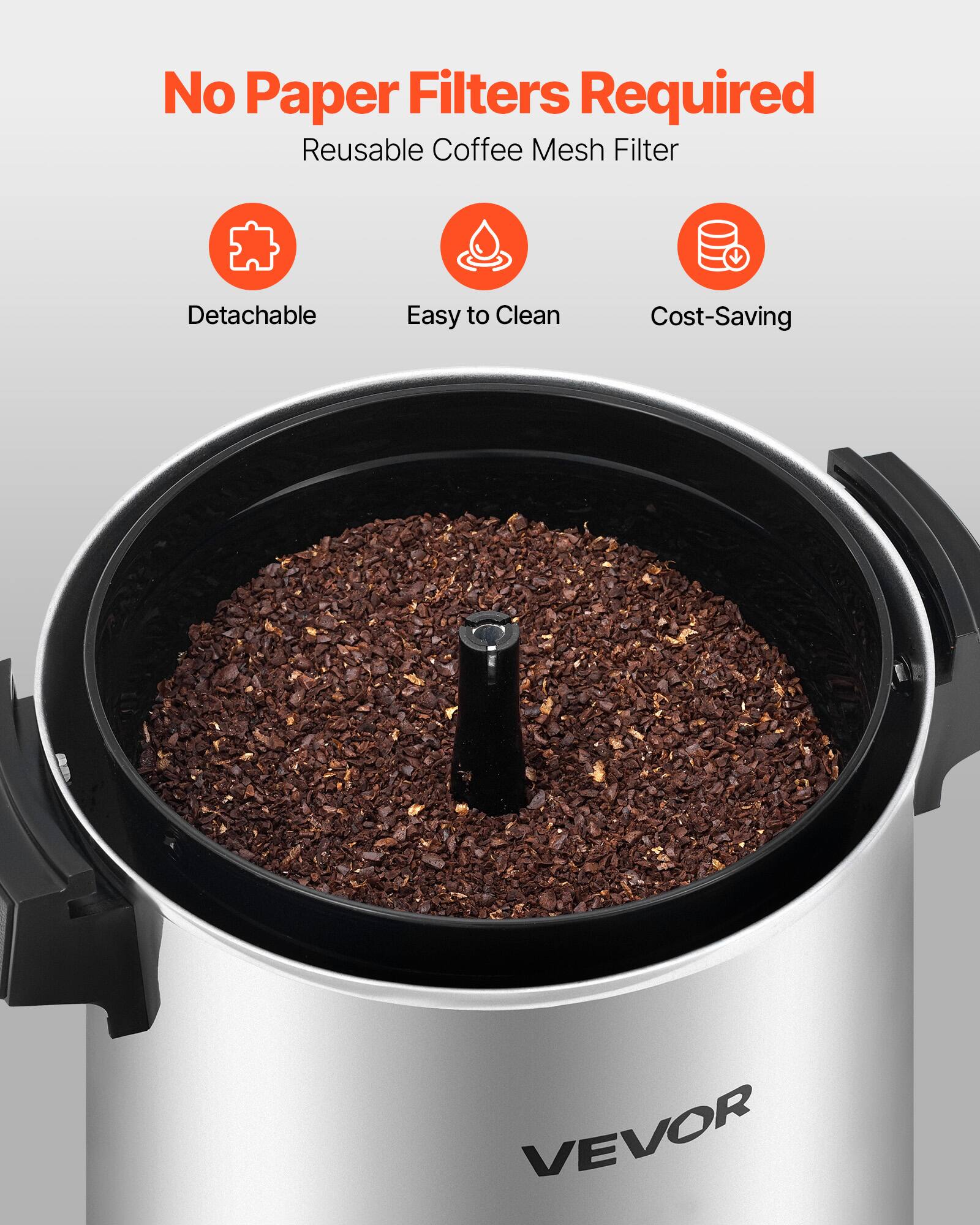 No Paper Filters Required  
Reusable Coffee Mesh Filter  

- Detachable  
- Easy to Clean  
- Cost-Saving  

VEVOR