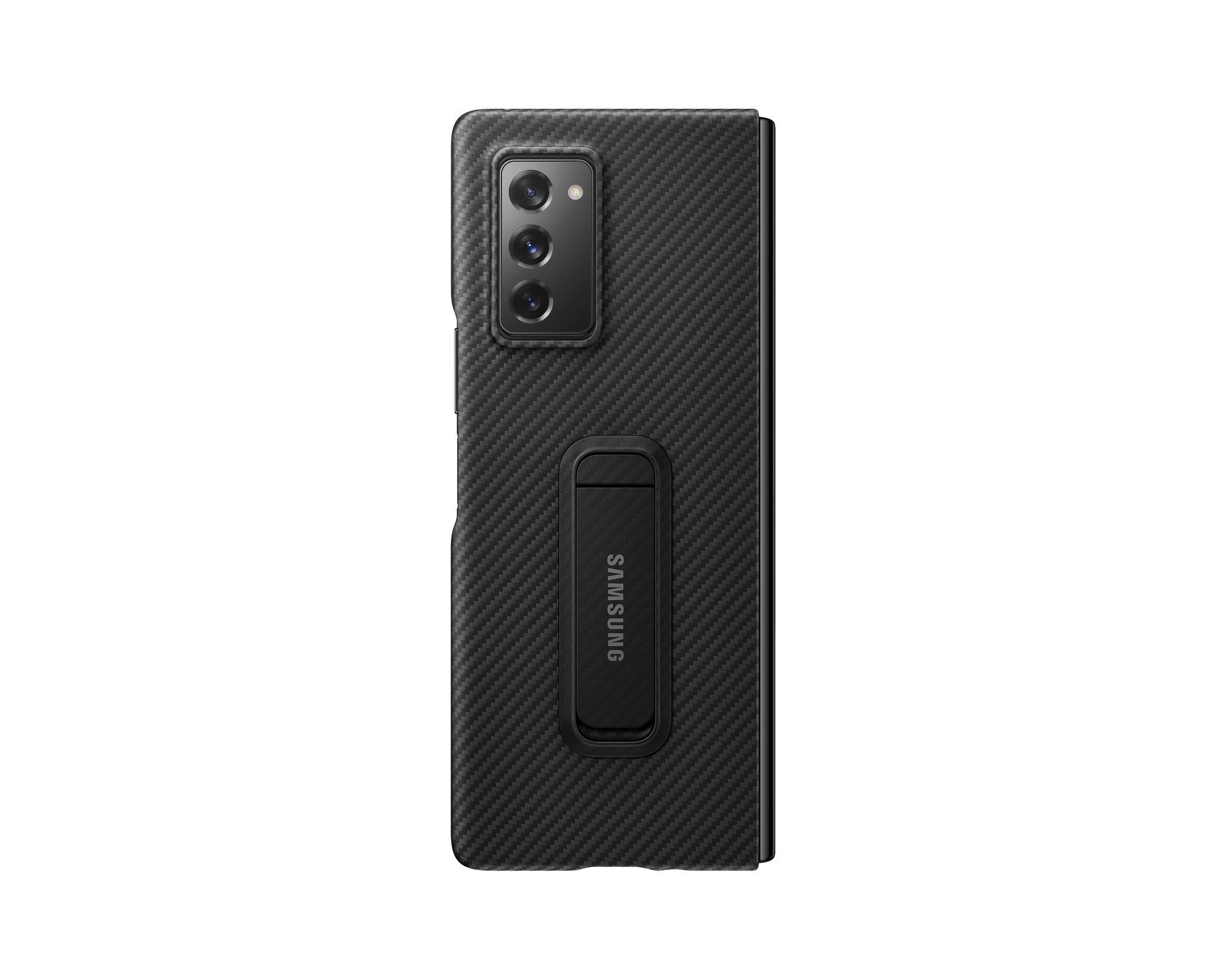 Angle. Samsung - Rugged Kickstand Hard-Shell Case for Samsung Z Fold2 / Z Fold2 5G - Black - Black.