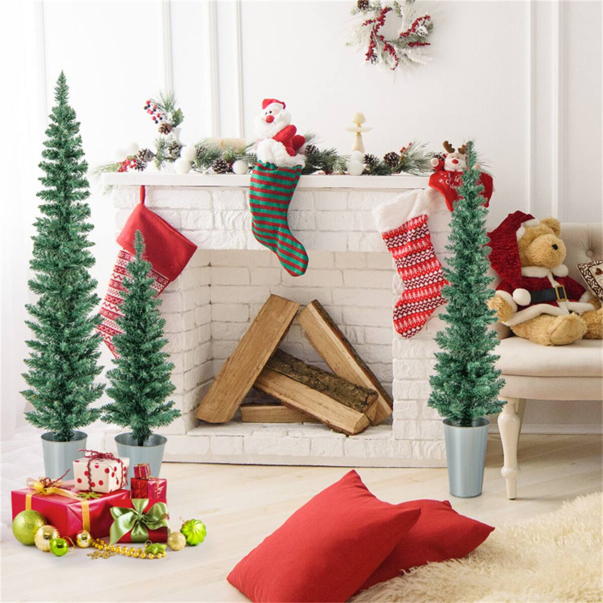 Left. Resenkos - Resenkos 3 PCS Potted Artificial Christmas Tree Christmas Decoration - Green.