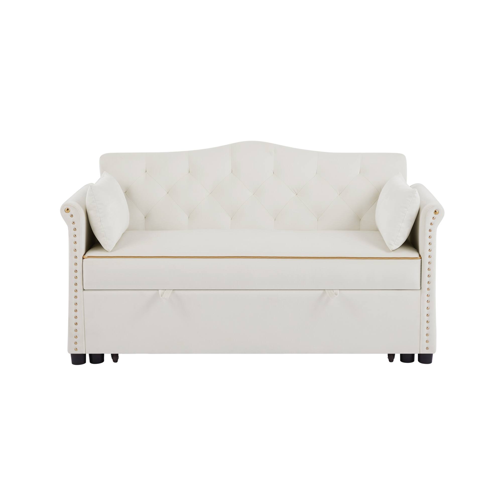 Alt View 4. GOODSILO - Velvet Convertible Sleeper Sofa Bed with Adjustable Positions and Tufted Backrest - Beige.