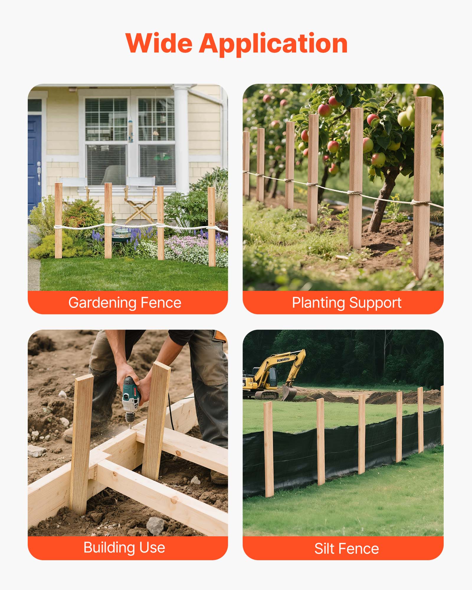 Wide Application  
- Gardening Fence  
- Planting Support  
- Building Use  
- Silt Fence