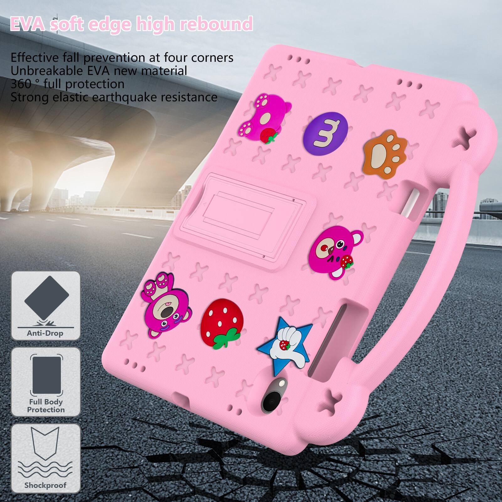 EVA soft edge high rebound  
Effective fall prevention at four corners  
Unbreakable EVA new material  
360° full protection  
Strong elastic earthquake resistance  

3 Anti-Drop Full Body Protection Shockproof
