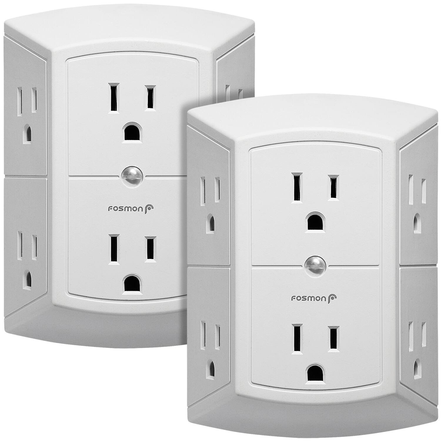 Fosmon - 2 Pack 6 Outlet Extender, Multi Plug Wall Outlet Splitter, [ETL Listed] Grounded Indoor Electrical Outlet, Power Outlet - White