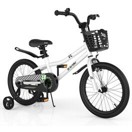 Costway - 18" Kid's Bike with Removable Training Wheels & Basket for 4-8 Years Old - White