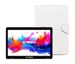 LINSAY - 10.1" Octa Core 256GB Storage Android 15 Tablet with Leather Case - White
