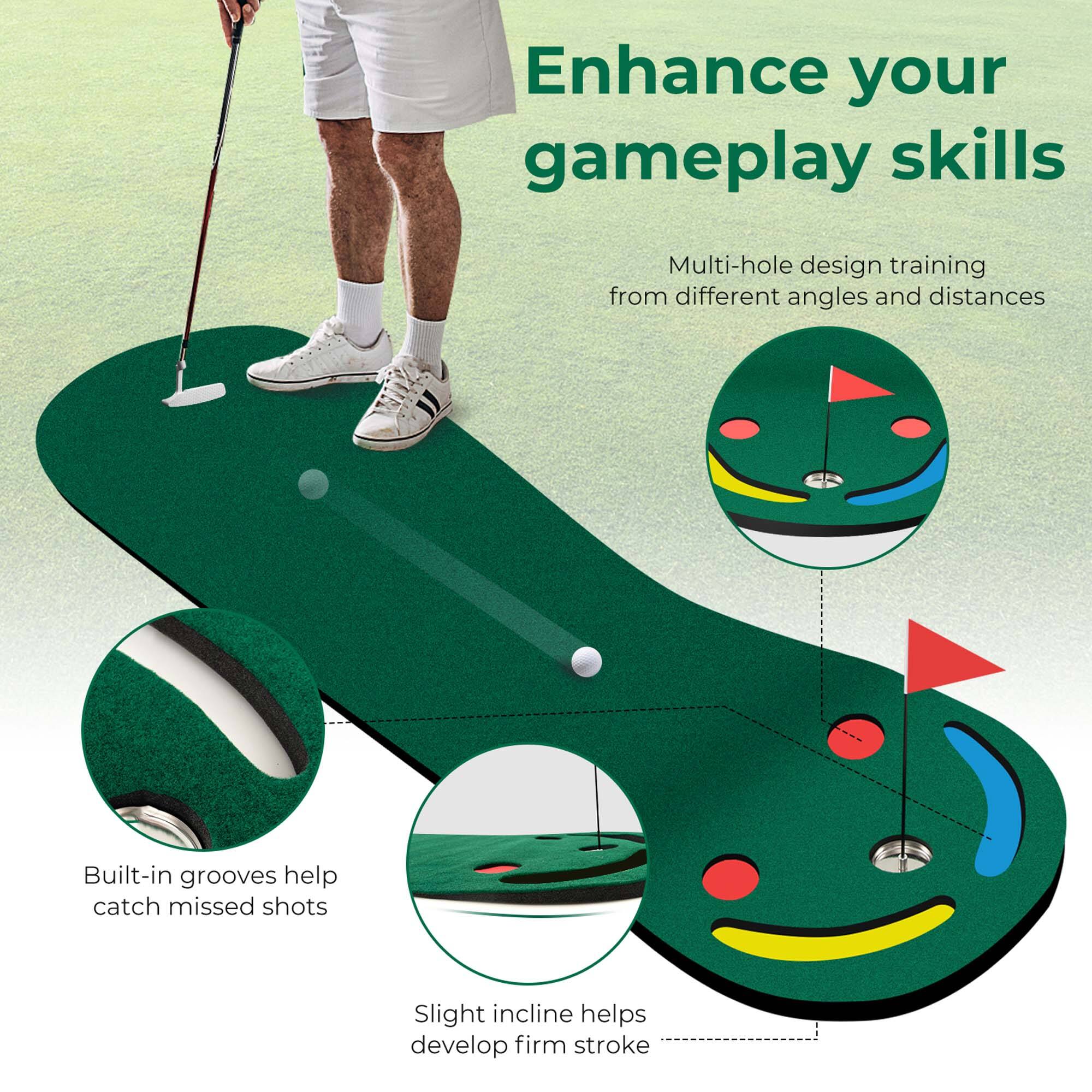 Enhance your gameplay skills

Multi-hole design training from different angles and distances

Built-in grooves help catch missed shots

Slight incline helps develop firm stroke