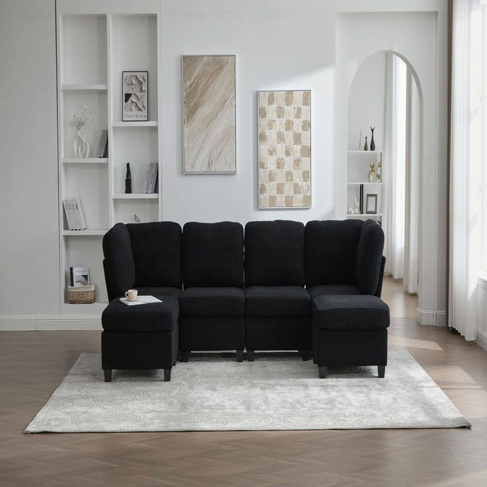 Angle. Kadyn - U-Shaped 6-Seat Sectional, Configurable Modular Couch with Chaise and Storage Ottoman, Black - Black.