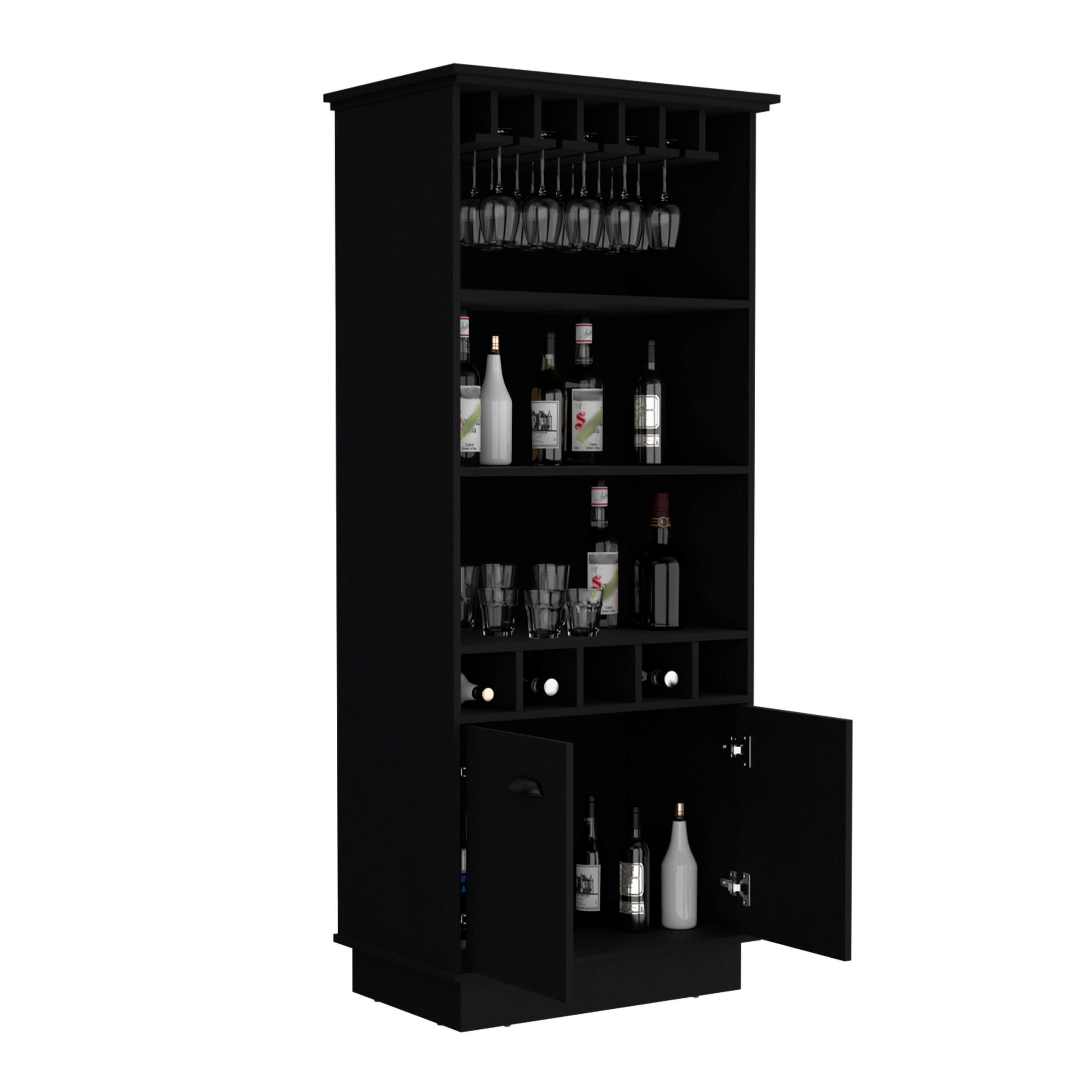Alt View 3. TuHome - Dundee 70-Inch High 10-Glass Bar Cabinet with 5 Cubbies and 3 Open Shelves and Cabinet - Black.