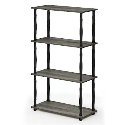Front. Furinno - Turn-N-Tube 4-Tier Multipurpose Shelf Display Rack with Classic Tubes, French Oak/Black, 18034GYW/BK - French Oak/Black.