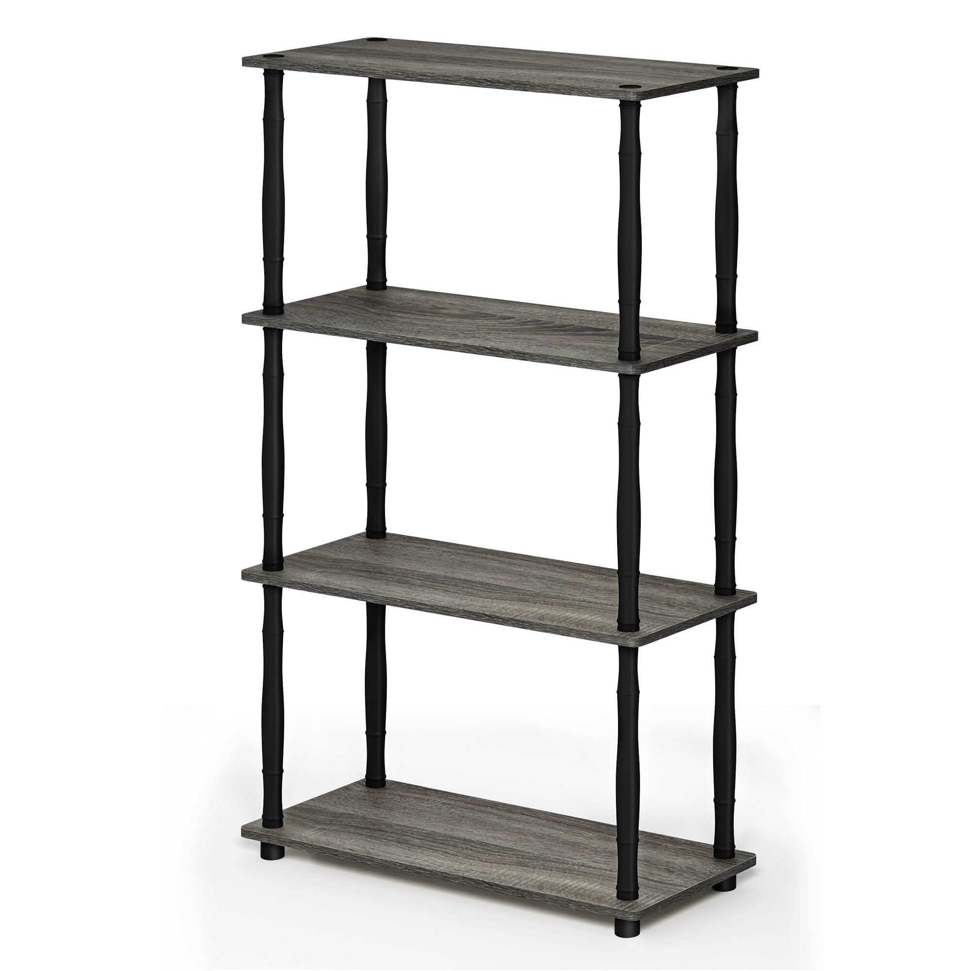 Front. Furinno - Turn-N-Tube 4-Tier Multipurpose Shelf Display Rack with Classic Tubes, French Oak/Black, 18034GYW/BK - French Oak/Black.