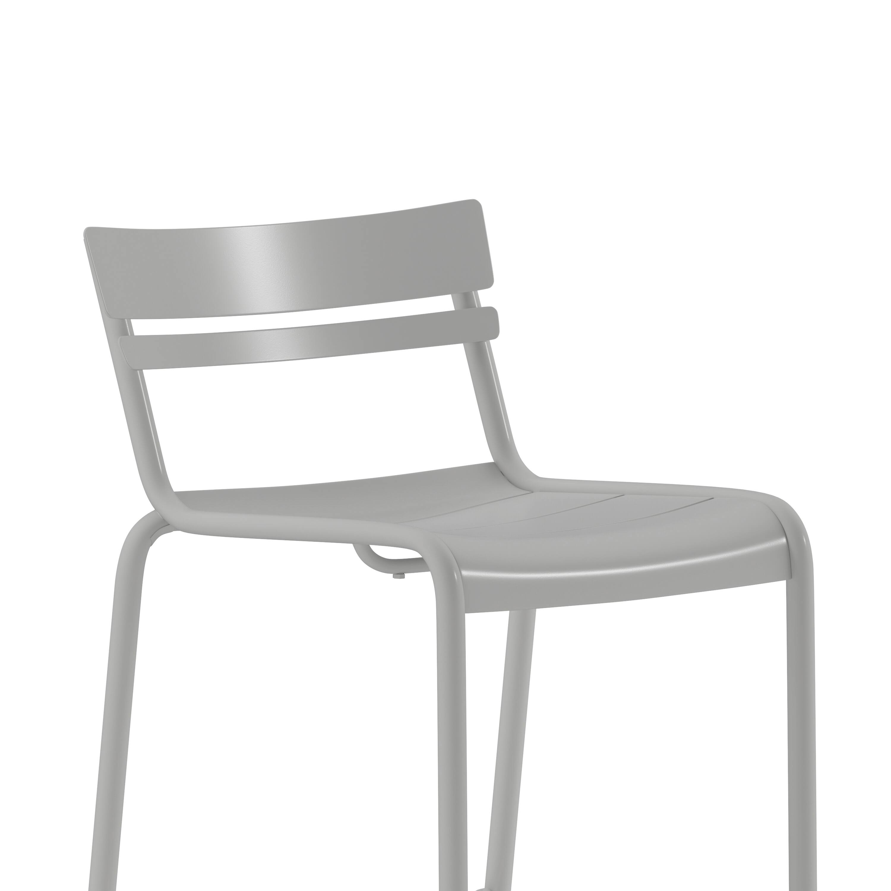 Alt View 10. Emma + Oliver - Rennes Armless Powder Coated Steel Stool with 2 Slat Back for Indoor-Outdoor Use - Silver.