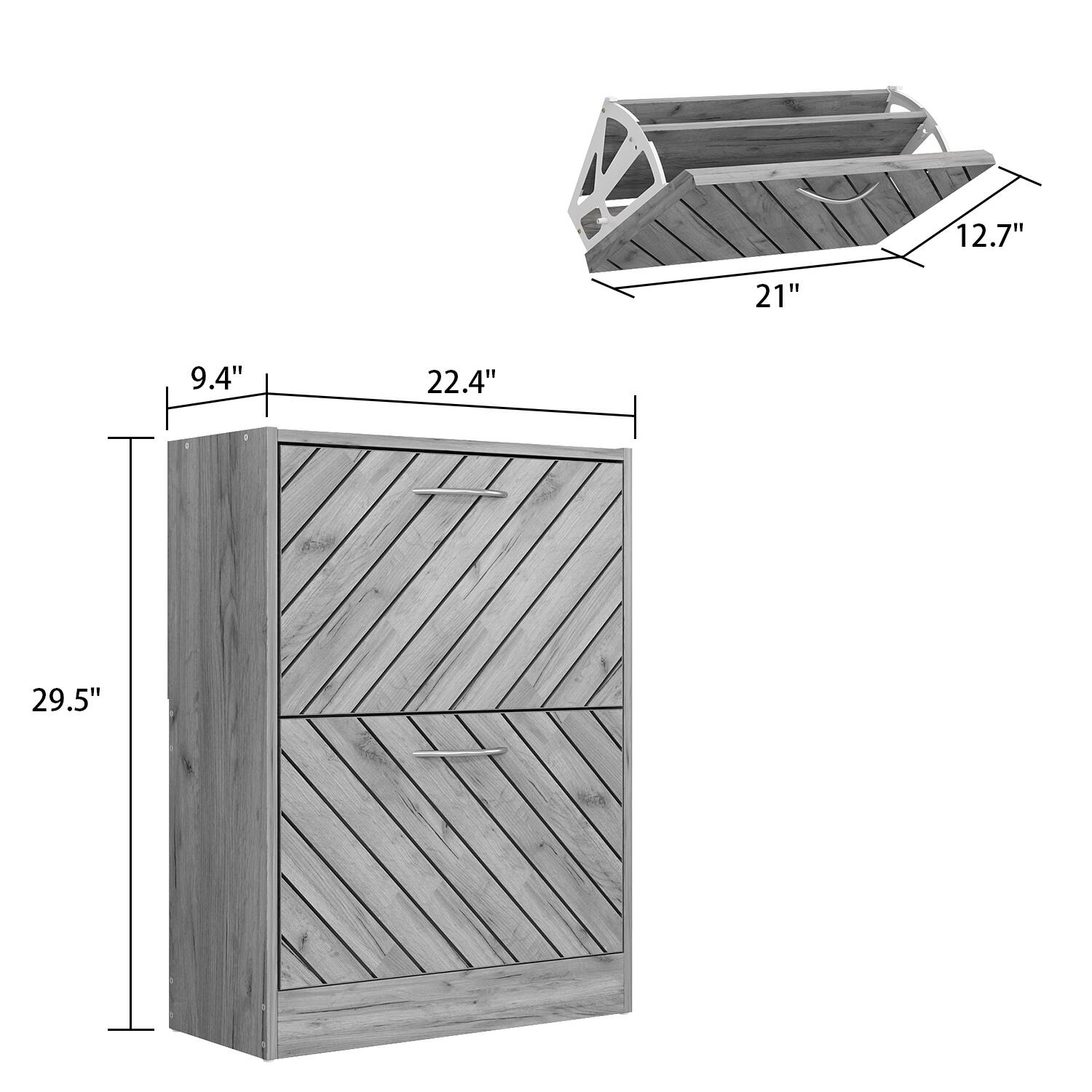 12.7", 21", 9.4", 22.4", 29.5"