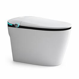 RYHNUYNE - Luxury Smart Bidet Toilet With Heated Seat, Auto Open Close Foot Sensor LED Display Nightlight Warm Water Dryer In - White