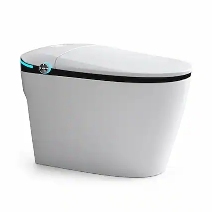 Front. RYHNUYNE - Luxury Smart Bidet Toilet With Heated Seat, Auto Open Close Foot Sensor LED Display Nightlight Warm Water Dryer In White - White.