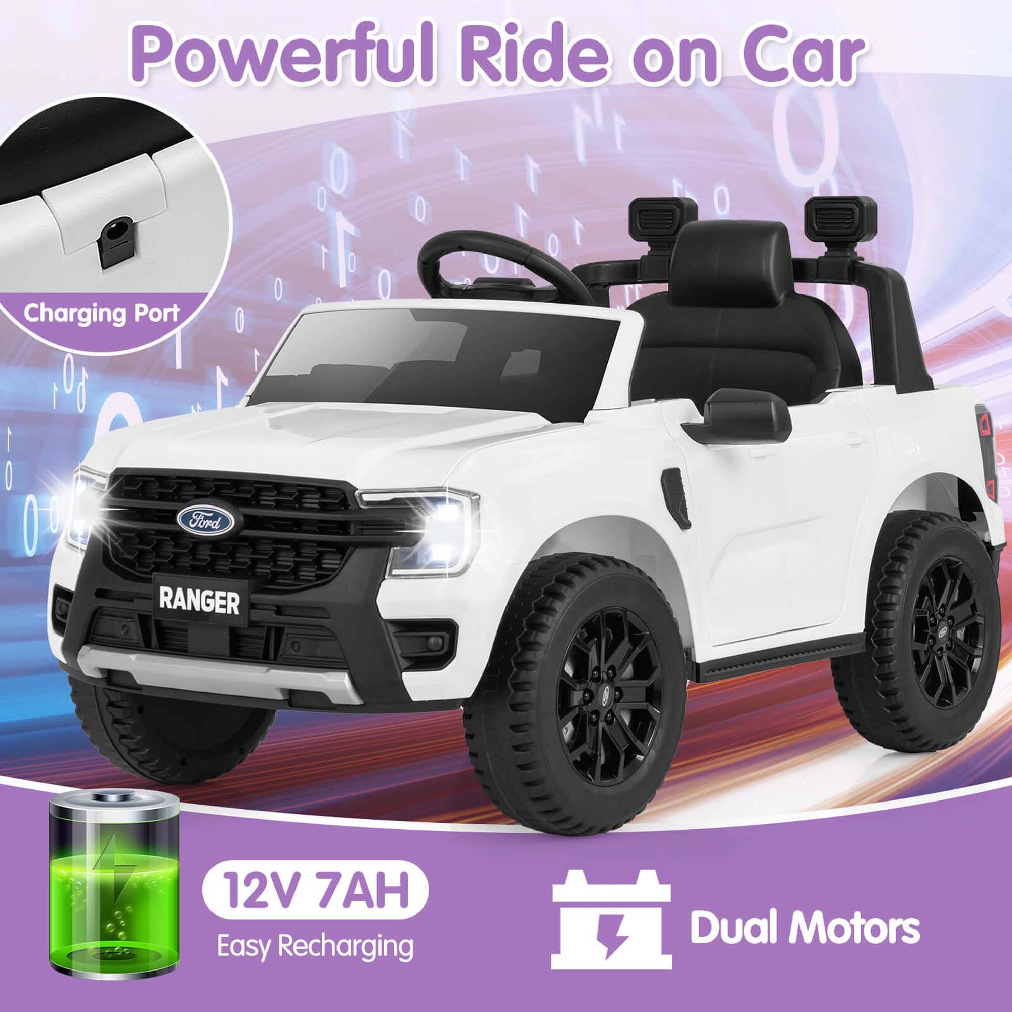 Powerful Ride on Car

Charging Port

Ford RANGER

12V 7AH

Easy Recharging

Dual Motors