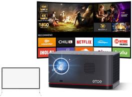 ETOE - Whale Pro 1080p Projector & 50'' Projection Screen, 1500 ANSI, Android TV 11 & Netflix, DoIby Audio, Auto Focus/Keystone - Black