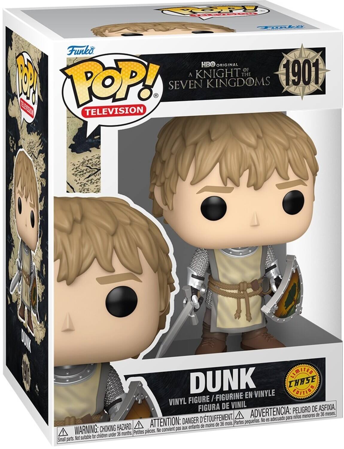Funko POP! Television  
HBO Original  
A Knight of the Seven Kingdoms  
1901  
Dunk  

Vinyl Figure / Figurine en Vinyle / Figura de Vinil  
Limited Chase Edition  

Warning: Choking Hazard. Small parts. Not suitable for children under 36 months.  
Attention: Danger d'étouffement. Petites pièces. Ne convient pas aux enfants de moins de 36 mois.  
Advertencia: Peligro de asfixia. Partes pequeñas. No es adecuado para niños menores de 36 meses.