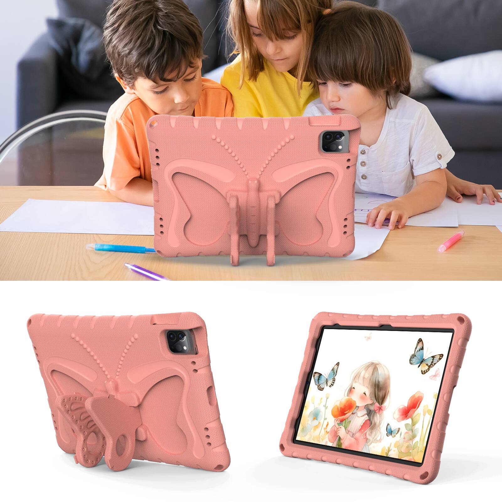 Alt View 2. Dteck - Kids Case for Apple iPad (A16) 11" 2025/Pro 11 (2024)/10th Gen (2022) with Strap & Stand,Shockproof EVA Protective Cover - Lightpink.