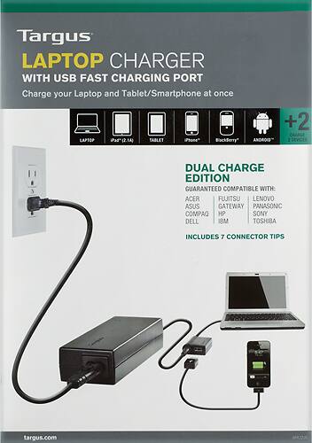 Alt View 1. Targus - Laptop Charger with USB Fast Charging Port - Black.