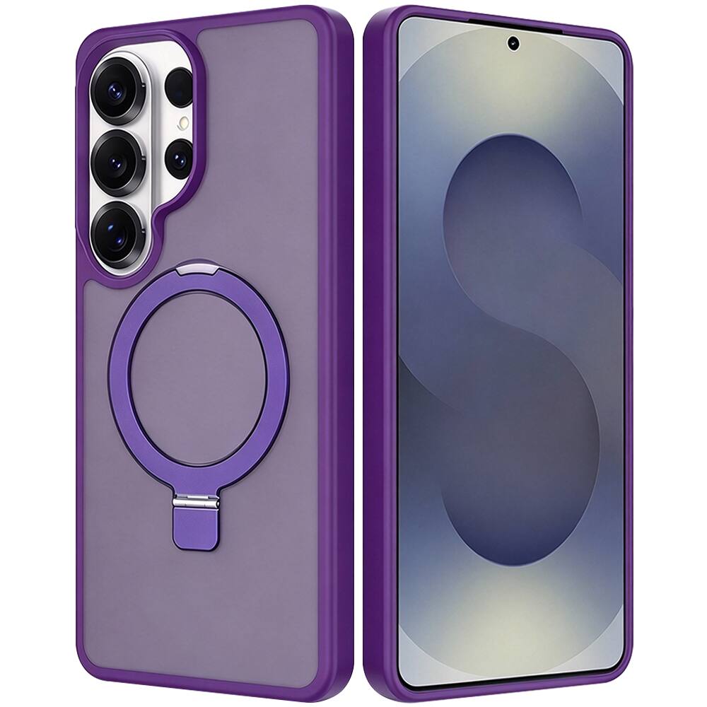 Left. Equipd - Case for Galaxy S26 Ultra (6.9") MagSafe Compatible Great Grip Feeling Shockproof Protective Cover w/Magnetic Ring Stand - Purple.