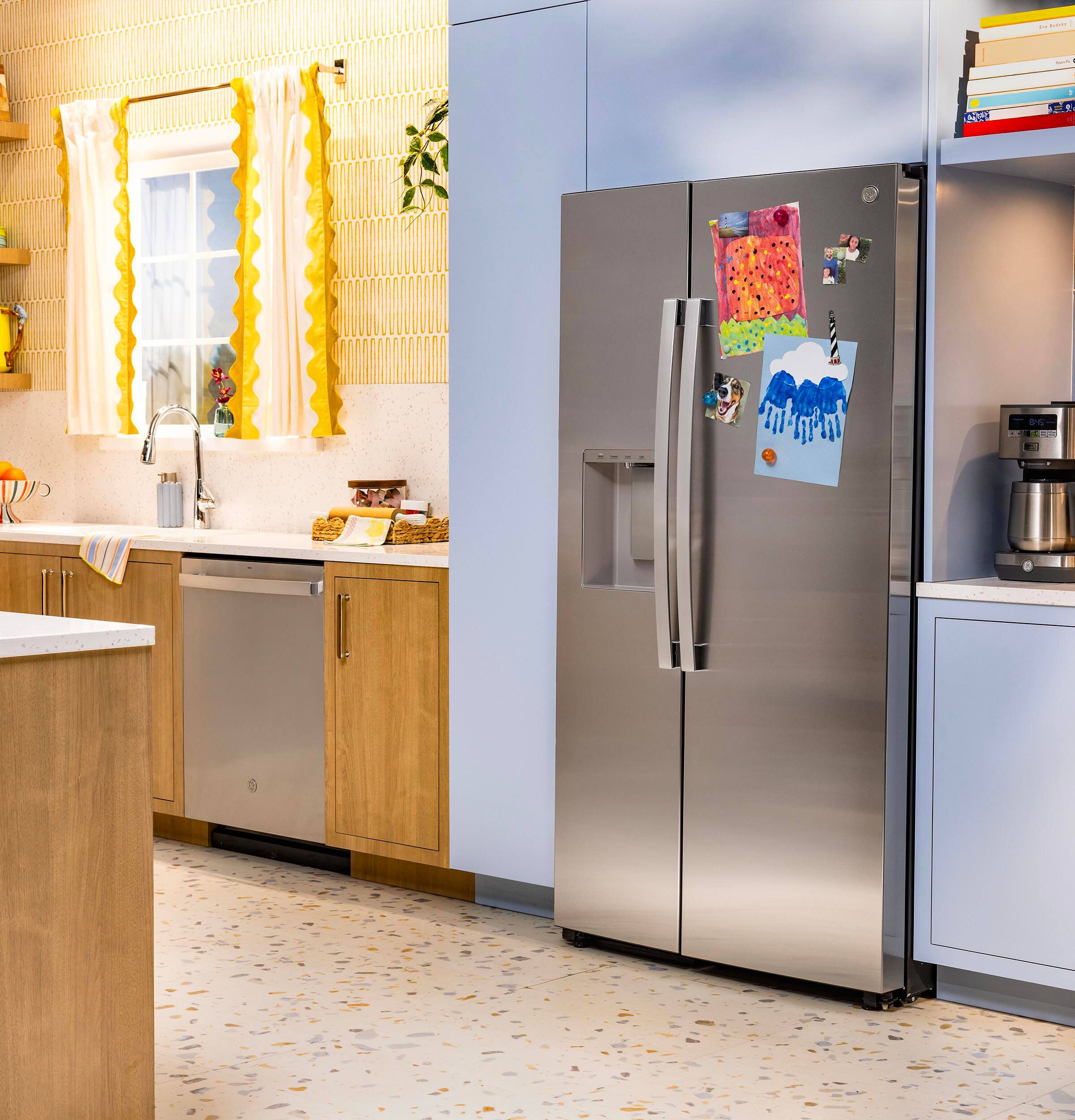 Alt View 15. GE - 27.7 Cu. Ft. Smart Side-By-Side Refrigerator with LED Light Walls and Extra Tall Dispenser - Stainless Steel.