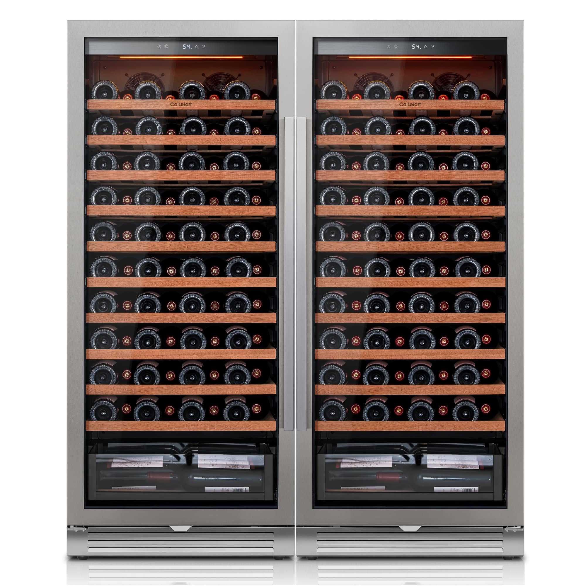 Ca'Lefort - 48 inch 180-Bottle Wine Cooler Refrigerator Freestanding/Built-In 3-Color LED Lighting ，for Home, Bar & Office - Stainless Steel
