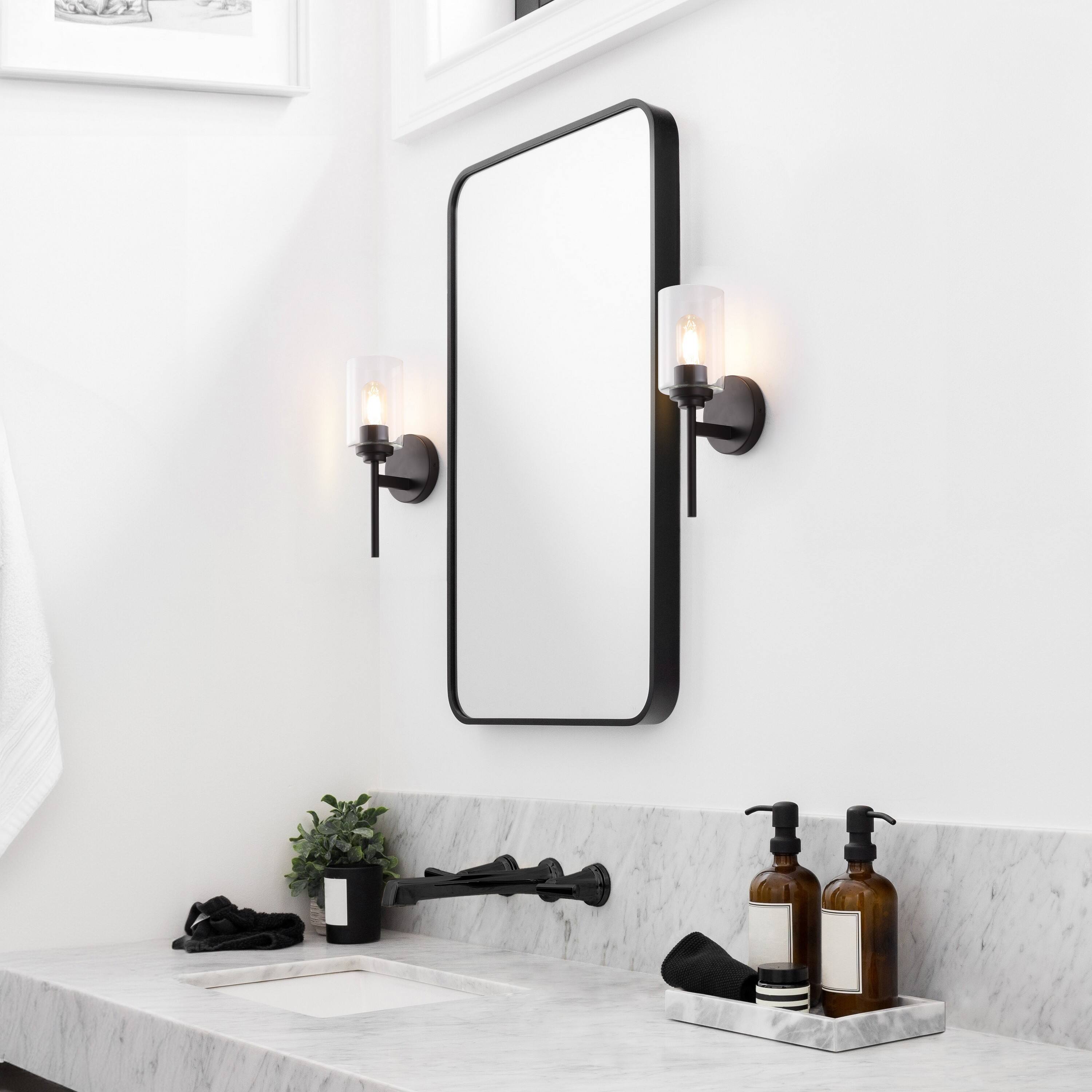 Alt View 7. Jonathan Y - Juno 13" 1-Light Farmhouse Industrial Metal/Glass Cylinder LED Sconce, Black/Clear - Black/Clear.