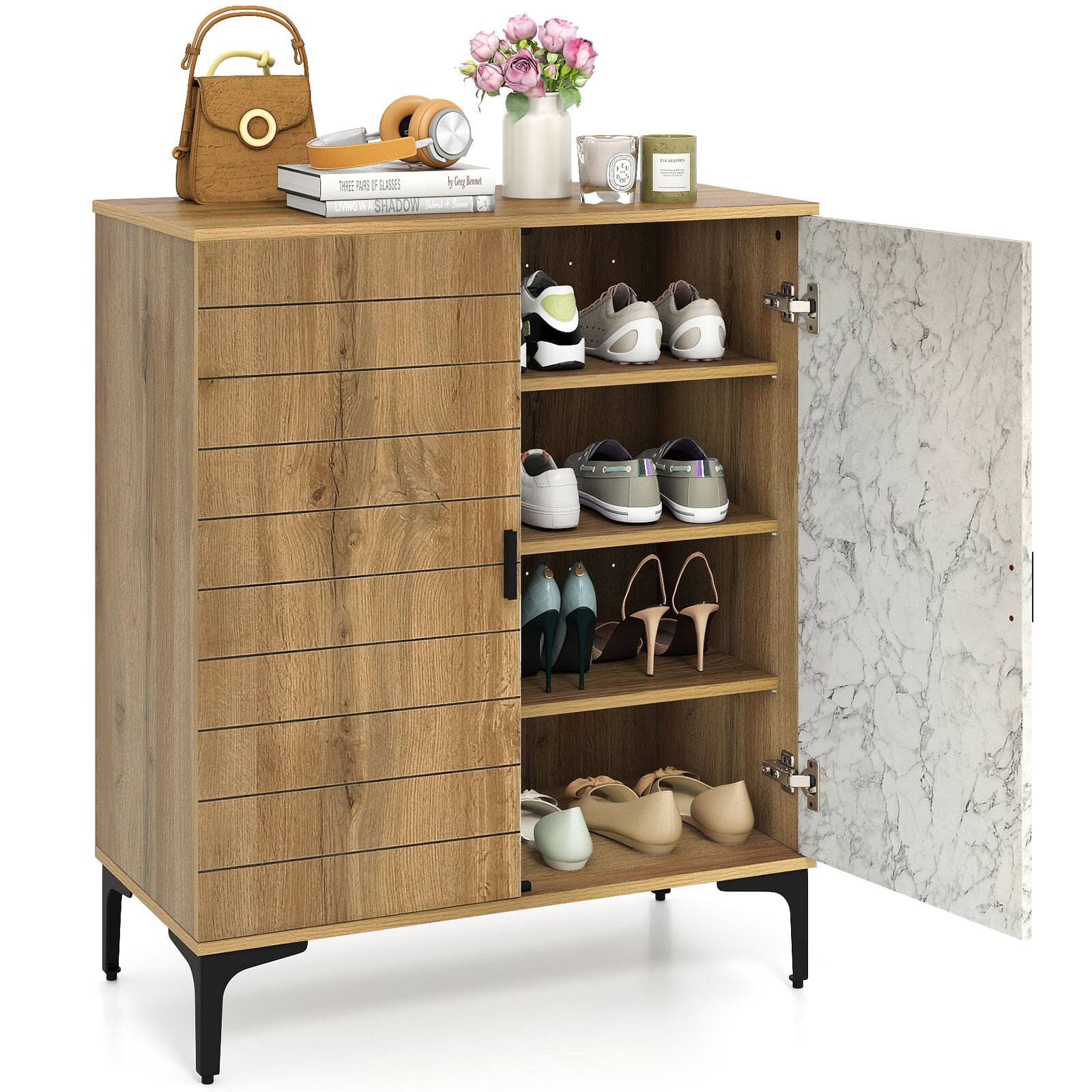 Gymax - 4 Tier Shoe Cabinet w/ Doors Removable Shelves & Metal Legs for Entryway - White price history on PriceWatchPro