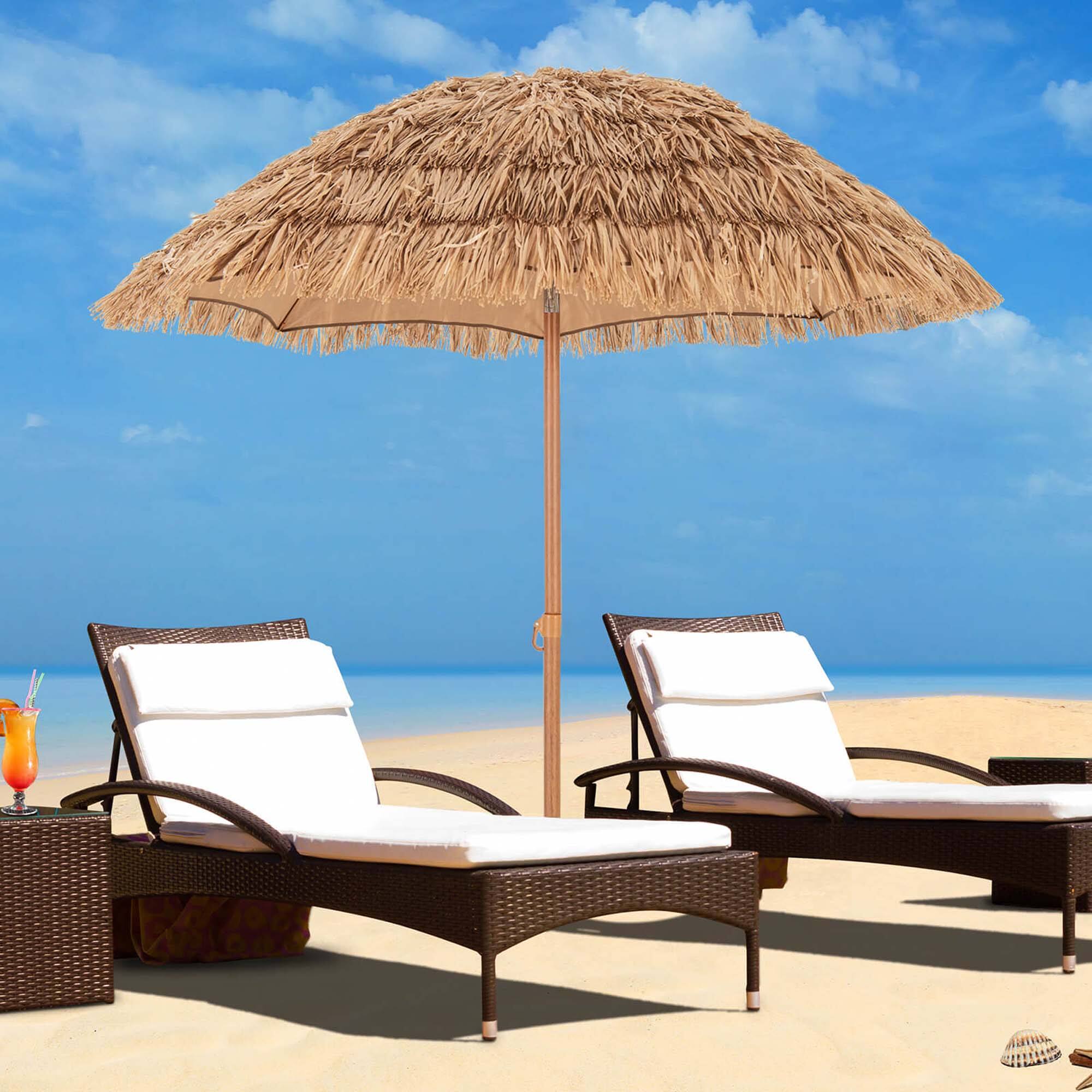 Alt View 1. Costway - 6.5 FT Hula Thatched Tiki Beach Umbrella 30° Tilting Hawaiian Style Umbrella - Natural.