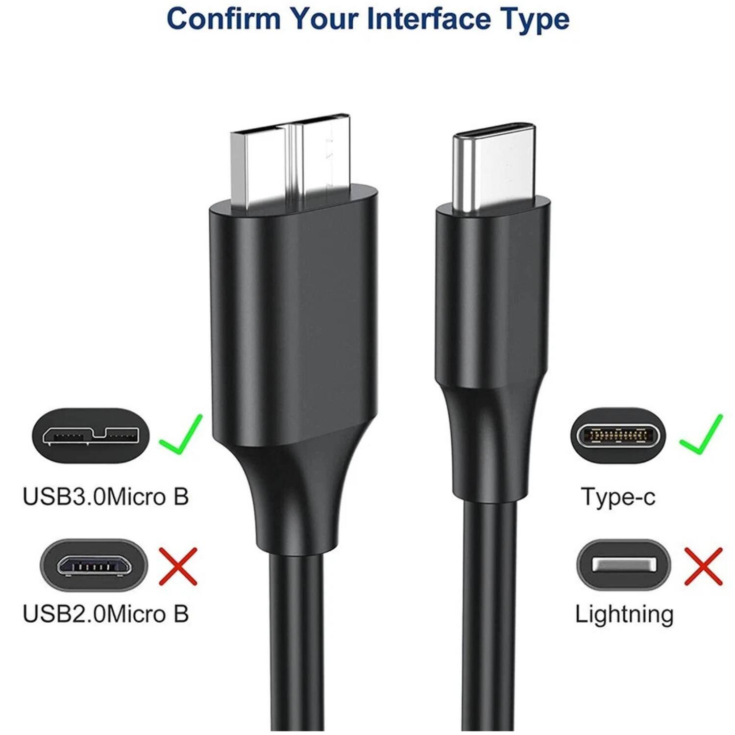 Confirm Your Interface Type

- USB3.0 Micro B ✔️
- USB2.0 Micro B ❌
- Type-c ✔️
- Lightning ❌