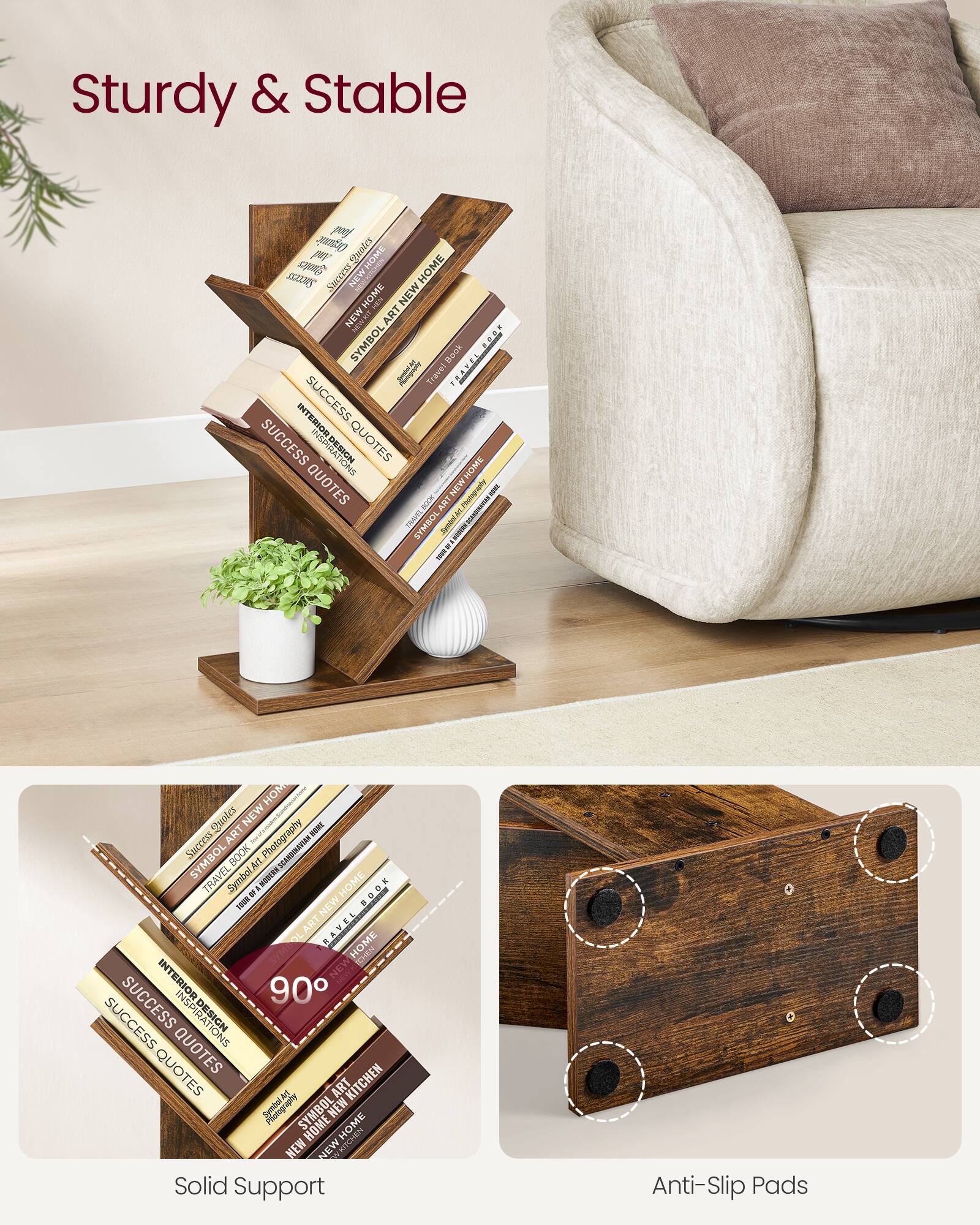Songmics Home Tree Bookshelf, 5 Tier Bookcase, Small Bookshelf, Space ...