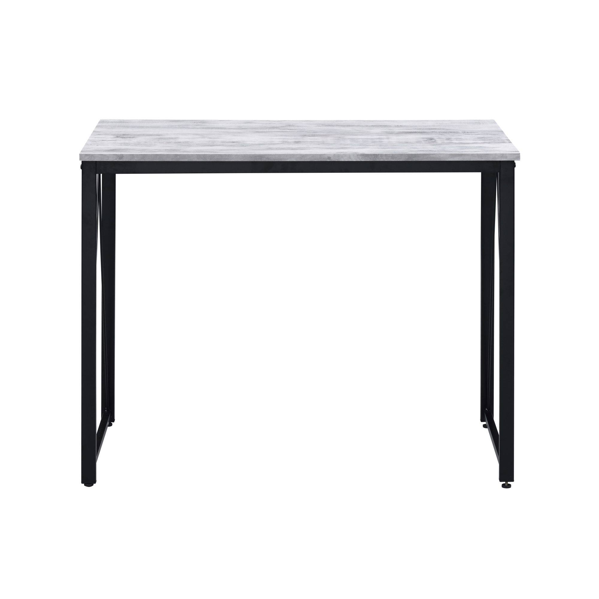 Back. GOODSILO - Antique White and Black Finish Minimalist Writing Desk with V-Shaped Metal Base for Home Office Workspace - White+Black.