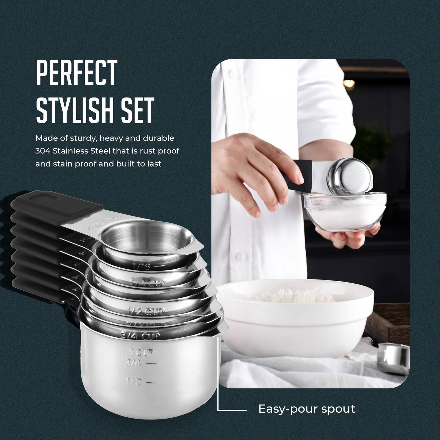 PERFECT STYLISH SET

Made of sturdy, heavy and durable 304 Stainless Steel that is rust proof and stain proof and built to last

Easy-pour spout
