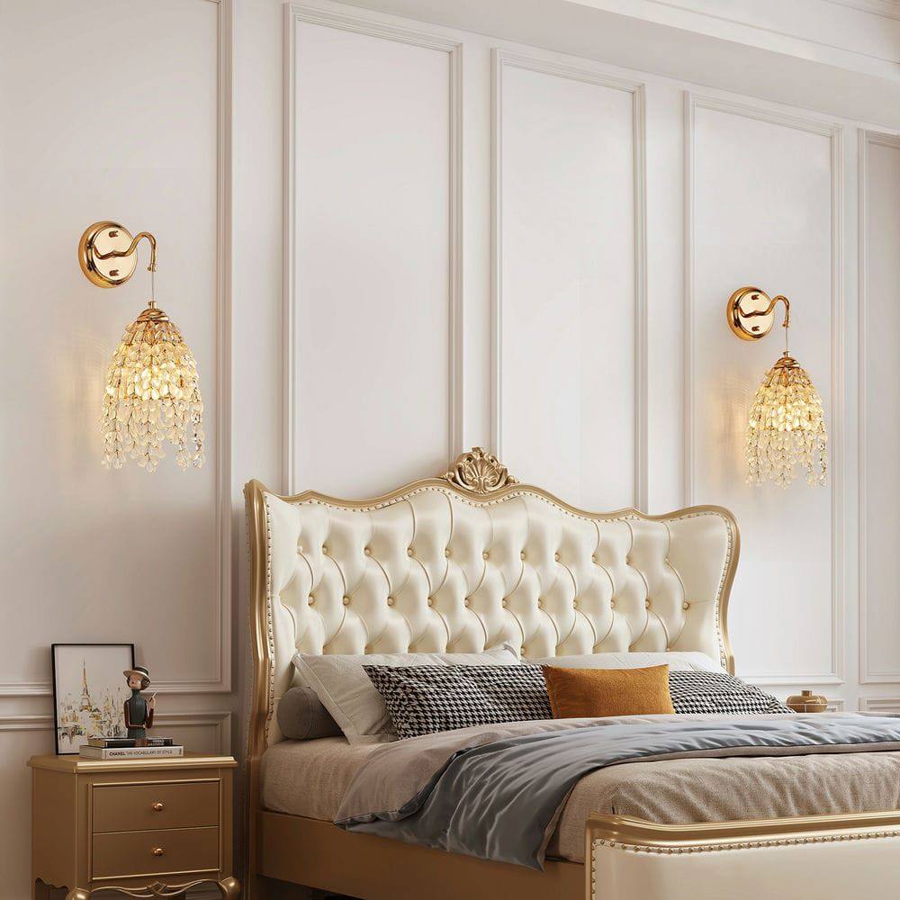 Alt View 7. Kadyn - Set of 2 Gold Frame and Crystal Grape-Shaped Bead String Wall Sconces , E12 Bulb Socket, Gold - Gold.