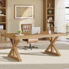 Tribesigns - Office Executive Desk with Solid Wood Construction, for Computer Work and Writing in Home Offices - Light Brown