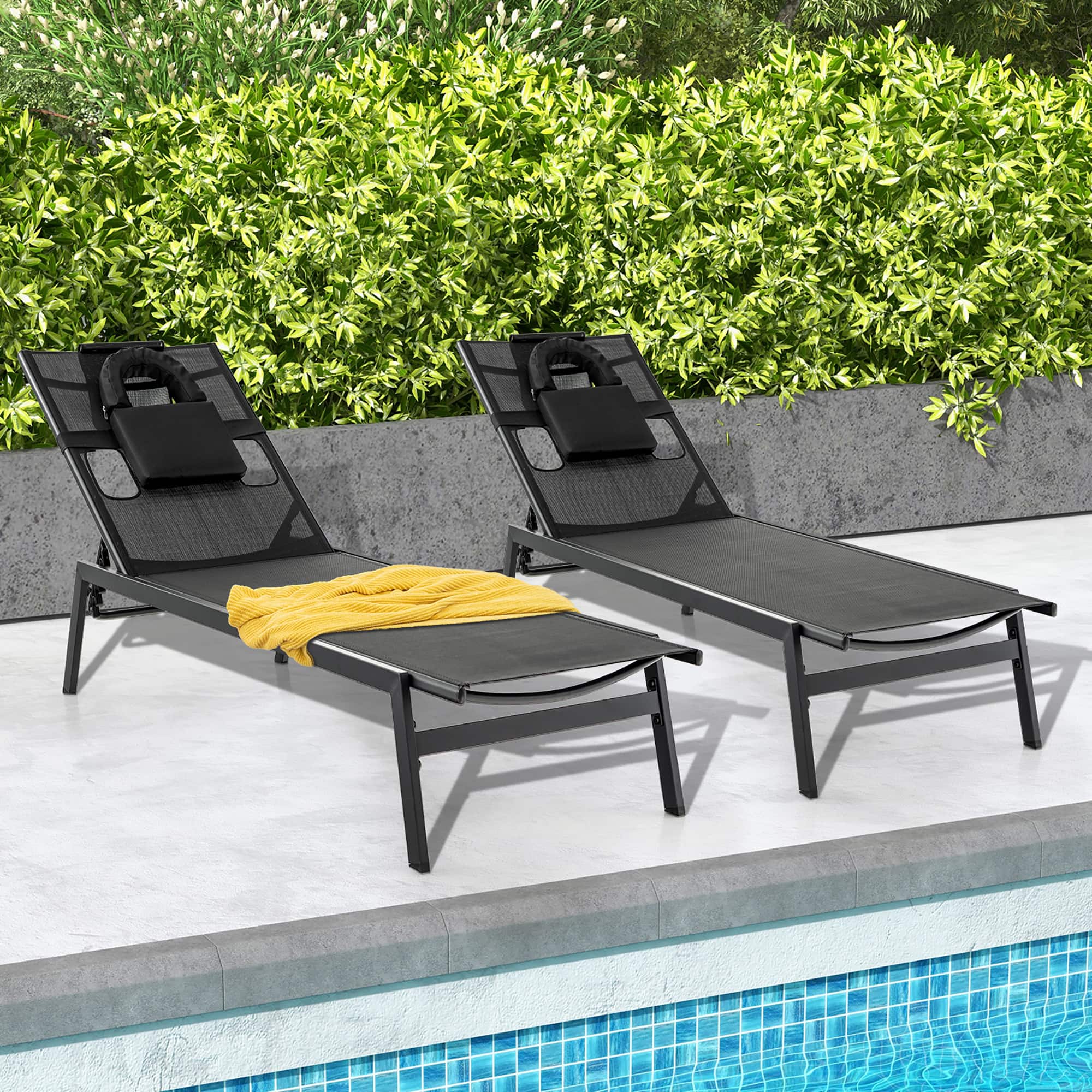 Gymax - 2 Pieces Patio Sunbathing Lounge Chair w/ Face Hole & Detachable Head Pillows Poolside - Black price history on PriceWatchPro