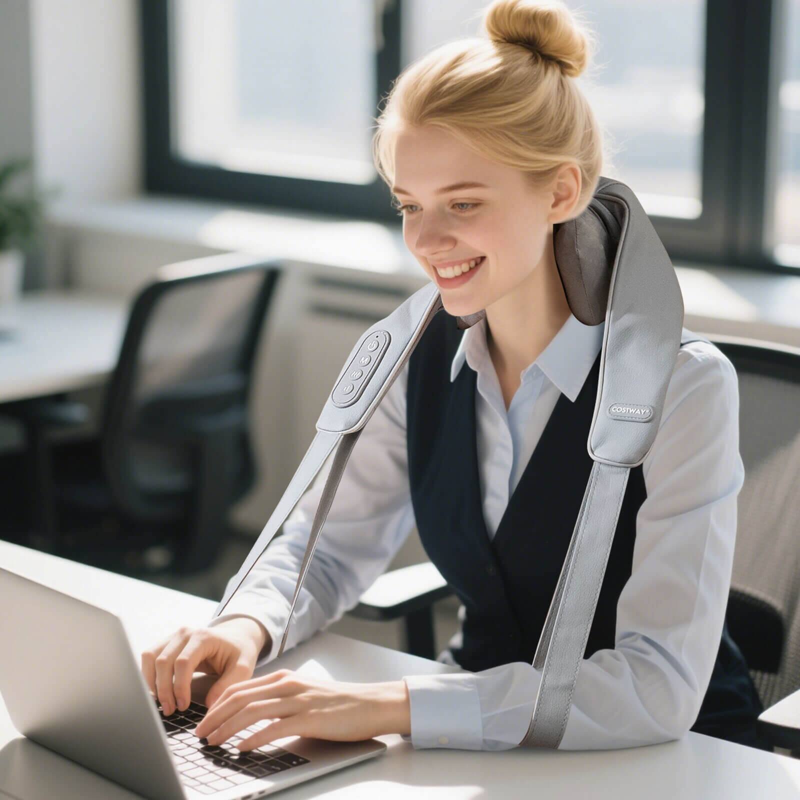 Alt View 1. Costway - Costway Neck Shoulder Massager with 2 Heating Levels & Adjustable Intensity - Gray.