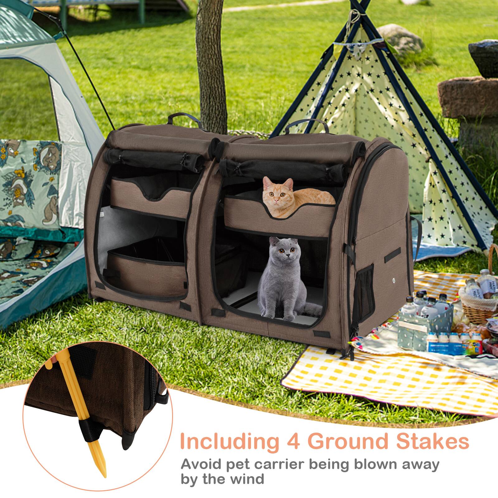 Including 4 Ground Stakes: Avoid pet carrier being blown away by the wind.
