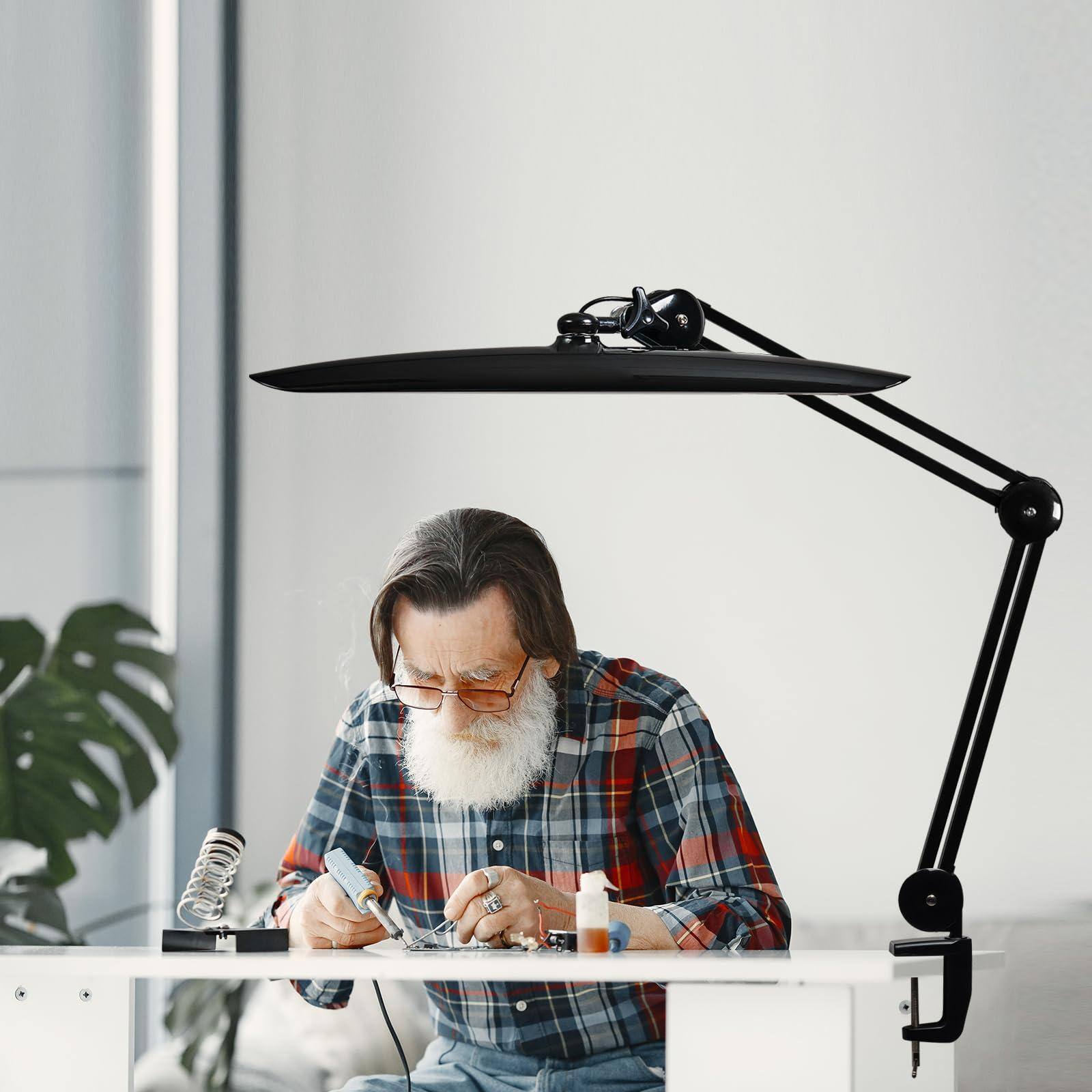Alt View 3. Cedar Assembly - Led Desk Lamp With Clamp Dimming Task For Reading Desktop Office Workbench Table Architect Sewing Study Home - WHITE-NonCCT-Non Protective.