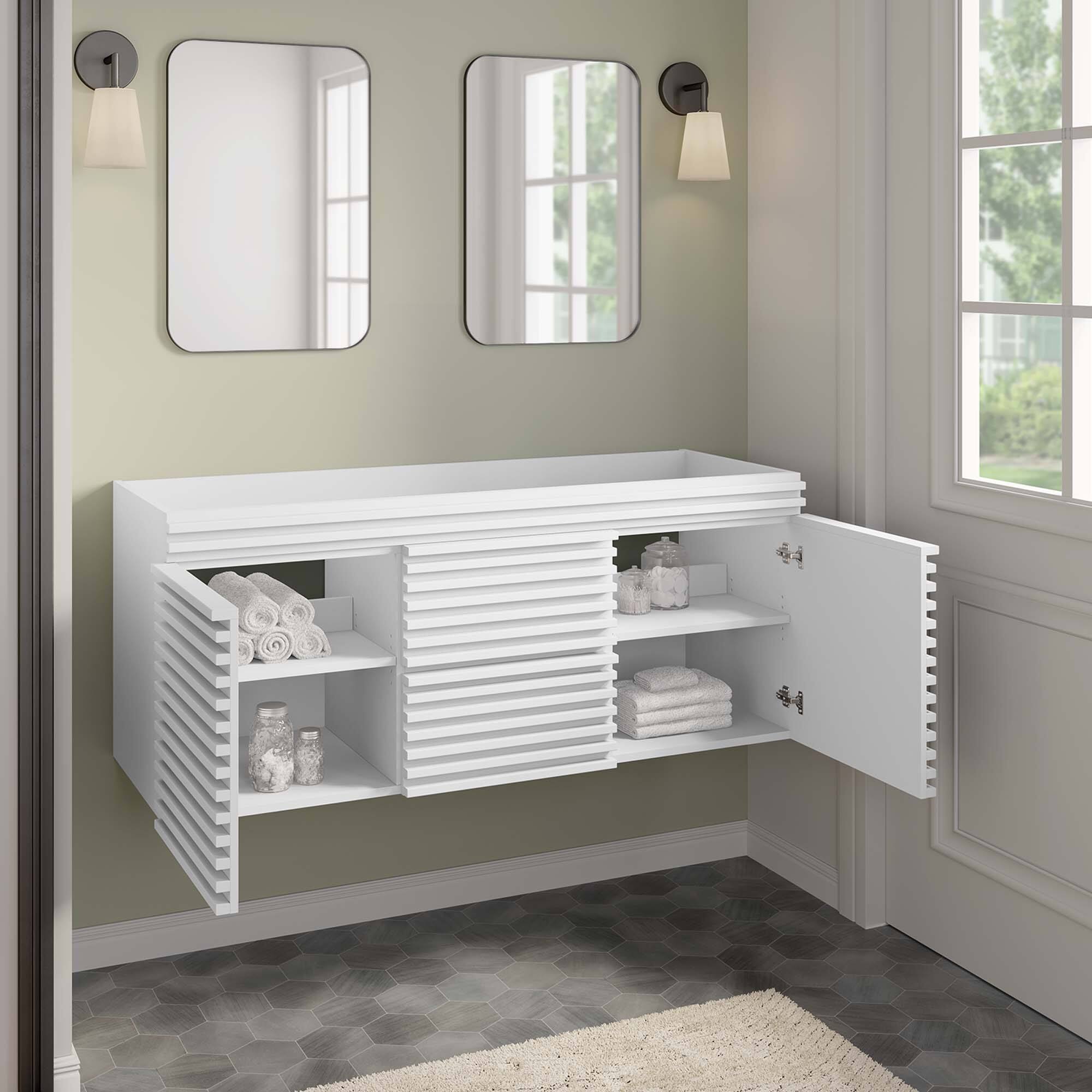 Back. Modway - Render 48" Wall-Mount Bathroom Cabinet Basin Not Included by Modway - White.