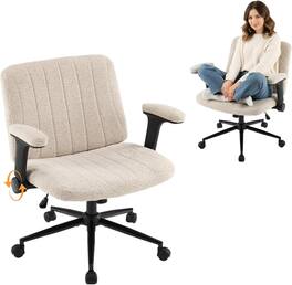 Winado - Chenille Adjustable Flip-Up Arms Cross Legged Chair Wide Rolling Chair for Home Office Desk Make Up Bedroom Apartment - Khaki