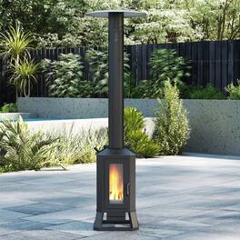 HEATAK - Wood Pellet Outdoor Patio Heater with Glass Window - Black