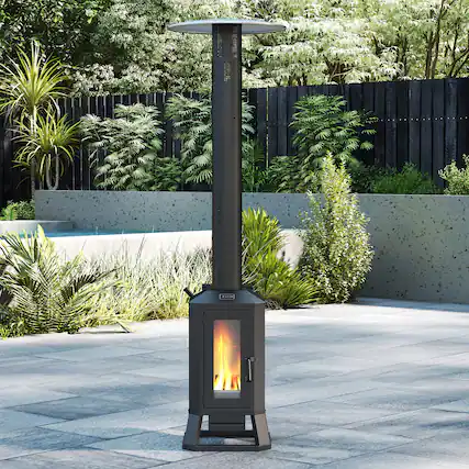Front. HEATAK - Wood Pellet Outdoor Patio Heater with Glass Window - black.