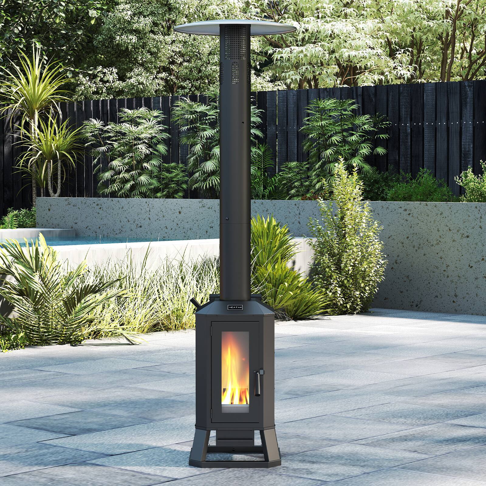 Front. HEATAK - Wood Pellet Outdoor Patio Heater with Glass Window - black.
